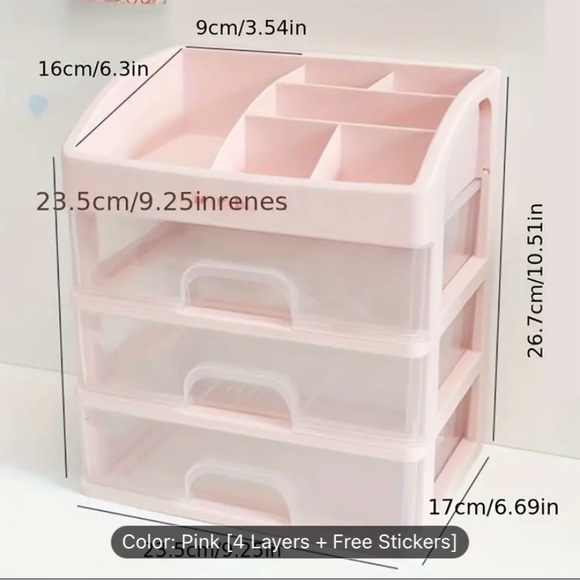 Pink Three Drawer Organizer w/ Top Storage Cosmetic Makeup - Picture 2 of 5